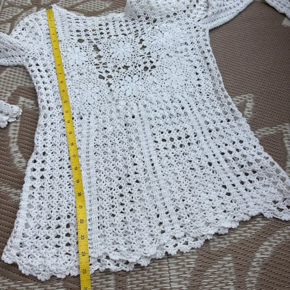 Free People Filet Crochet Pullover Tunic Top White S Open Back Boho Festival